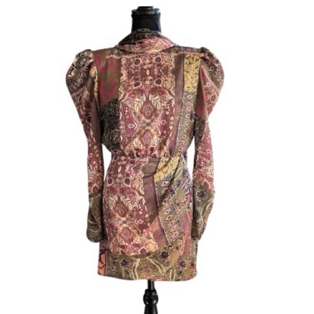 Bronx & Banco XS Patchwork Paisley Puff Sleeve Tie Back Dress Statement Luxury